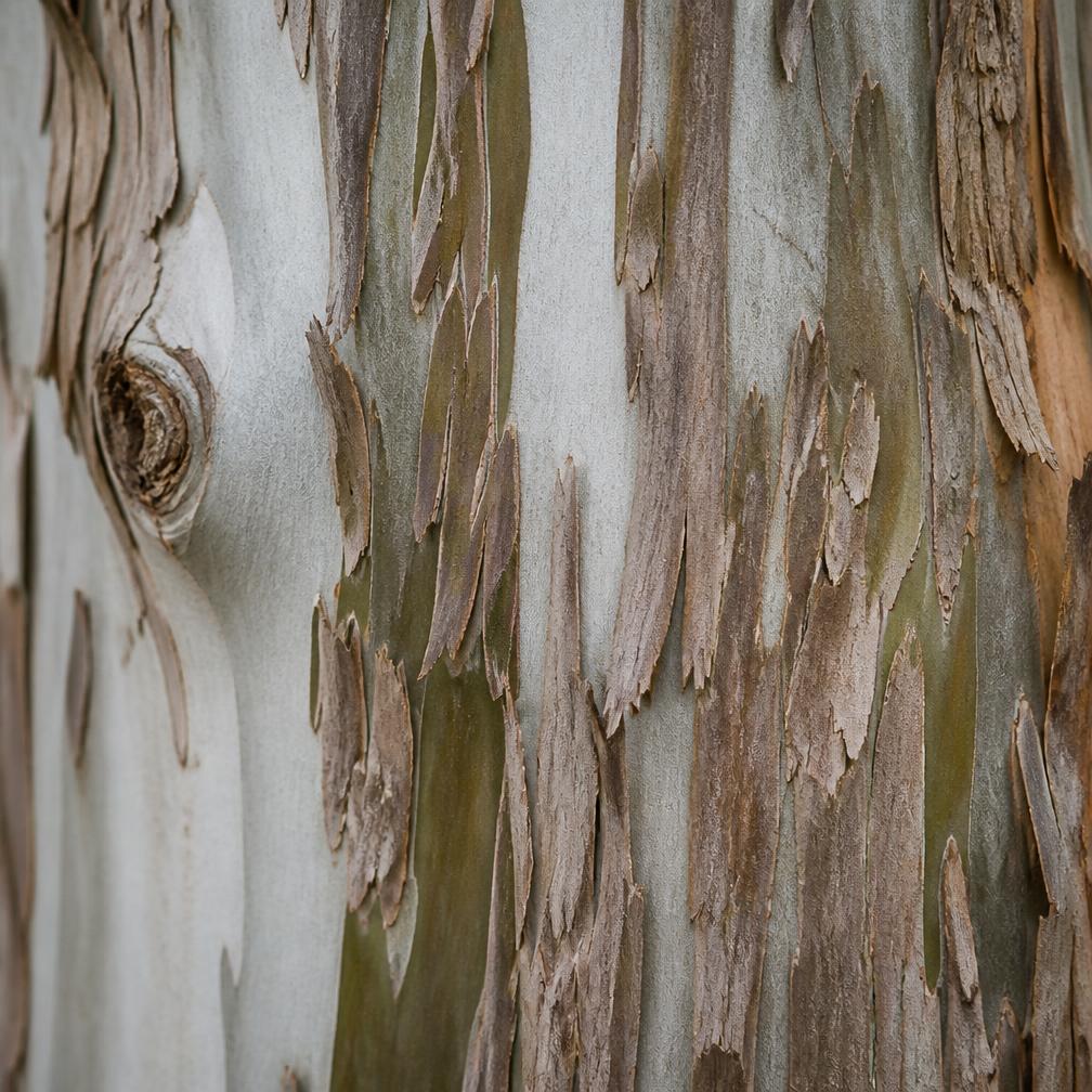 Close-up of peeling eucalyptus bark